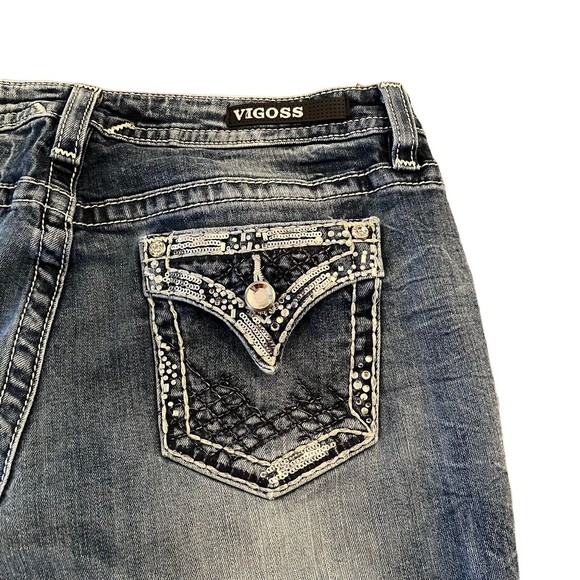 Vigoss Slim Boot Heritage Fit Mid Rise Embellished Denim Blue Jeans Size 10 - Picture 7 of 8
